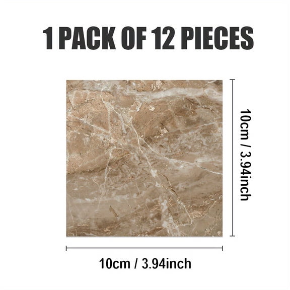 12pcs Brown Wallpaper, Marble Pattern, Crystal Thickened Tile Stickers, Moisture-proof, Waterproof, Scratch-resistant, Self-adhesive, Removable Wallpaper , ForHome Decor Wall Stickers