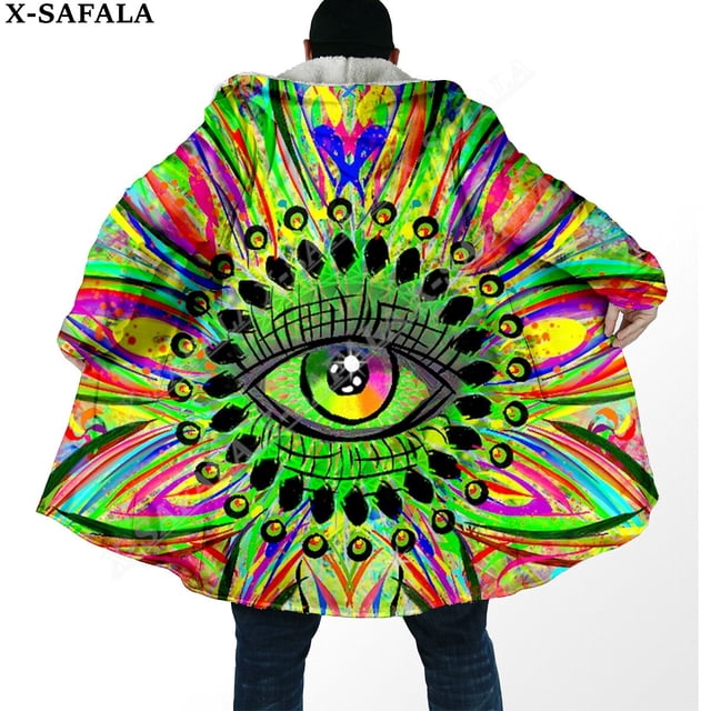 Capa de sueño con estampado 3D de ojos psicodélicos Trippy para hombres, abrigo grueso y cálido con capucha, abrigo de lana a prueba de viento, bata, manta, 3