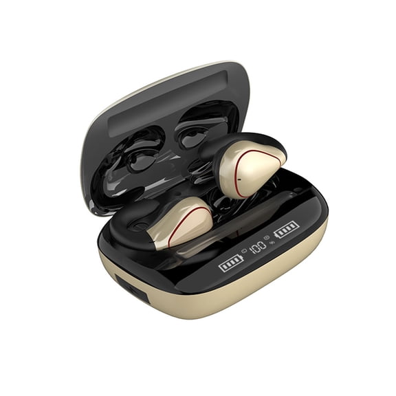 Cateissary Auriculares inalámbricos compatibles con Bluetooth Auriculares Caja de carga Gancho para la oreja Correr Conducir Caminar Auriculares deportivos Cables de audio/vídeo Oro