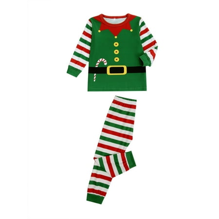 

Pudcoco Parent-Child Xmas Pajamas Long Sleeve Round Neck Tops Striped Pants