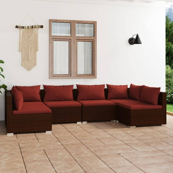 vidaXL 6 Piece Patio Lounge Set with Cushions Poly Rattan Brown