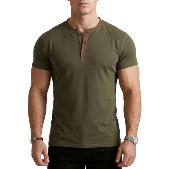 Mens Henley Shirts Short Sleeve Cotton Blend Slim Fit T-Shirts Breathable Moisture Wicking Athletic Casual Workout Tee