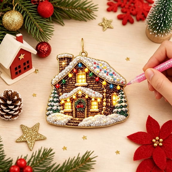 Dmlowu Christmas Tree Decorations, DIY Pearl Diamond Art Christmas Ornaments, Rhinestone Hanging Christmas Decorations for Xmas Tree Wall Door