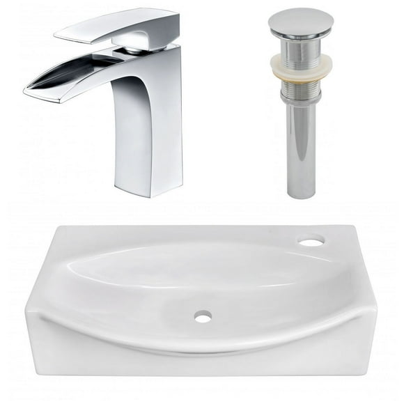 16.5-in. W Above Counter White Bathroom Vessel Sink Set For 1 Hole Right Faucet AI-26459