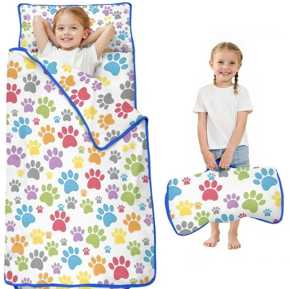 White Dog Paw Footprint Toddler Nap Mats for Kids Preschool,Sleeping Mat Bag or Kids,Toddler Sleeping Bag,Toddler Nap Mat or Daycare