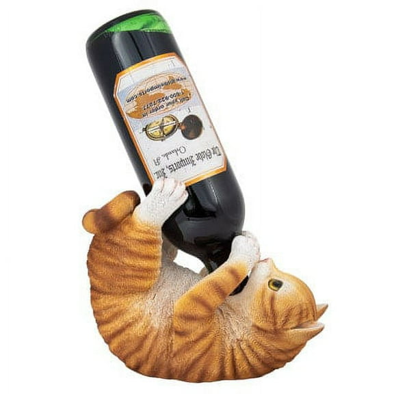 Drinking Orange Tabby Cat  Wine Bottle Holder, Decorative Wine Bottle Holder for Cabinet, Cat Mom Wine-Bar  Accessories,  Cat Statues Resin Table Top Wine Holder - Gift