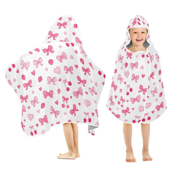 joogoo Bows and Strawberry Kids Hooded Beach Towel Baby Bath Towel 23.5"x50"