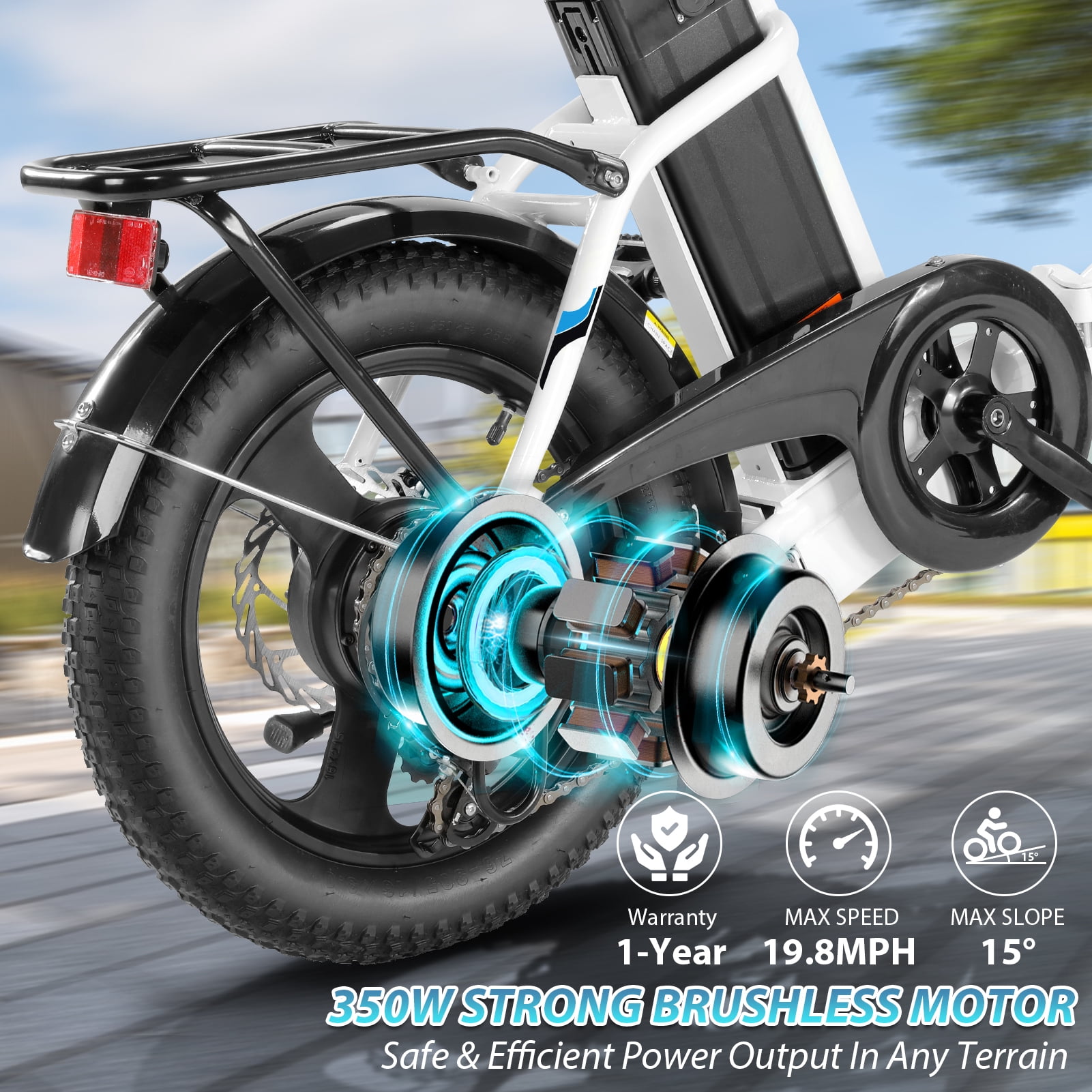Elifine 3.0" Fat Tire Electric Bike for Adults, 48V 7.8Ah 350W Foldable Ebike with LCD, 5 Ridng Modes, Lockable Suspension Fork Electric Commuter Bicycle, 7 Speed City E-bikes for Women Teens, UL2849