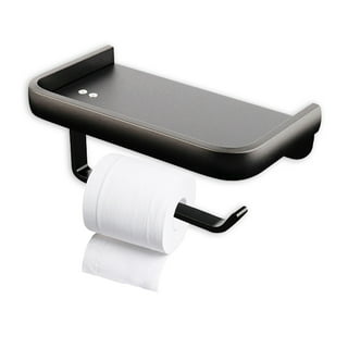 Kyoffiie Black Toilet Roll Holder Aluminum Toilet Paper Holder with Phone Shelf Wall Mounted Toilet Roll Holder with Screws Durable Anti-rust Toilet