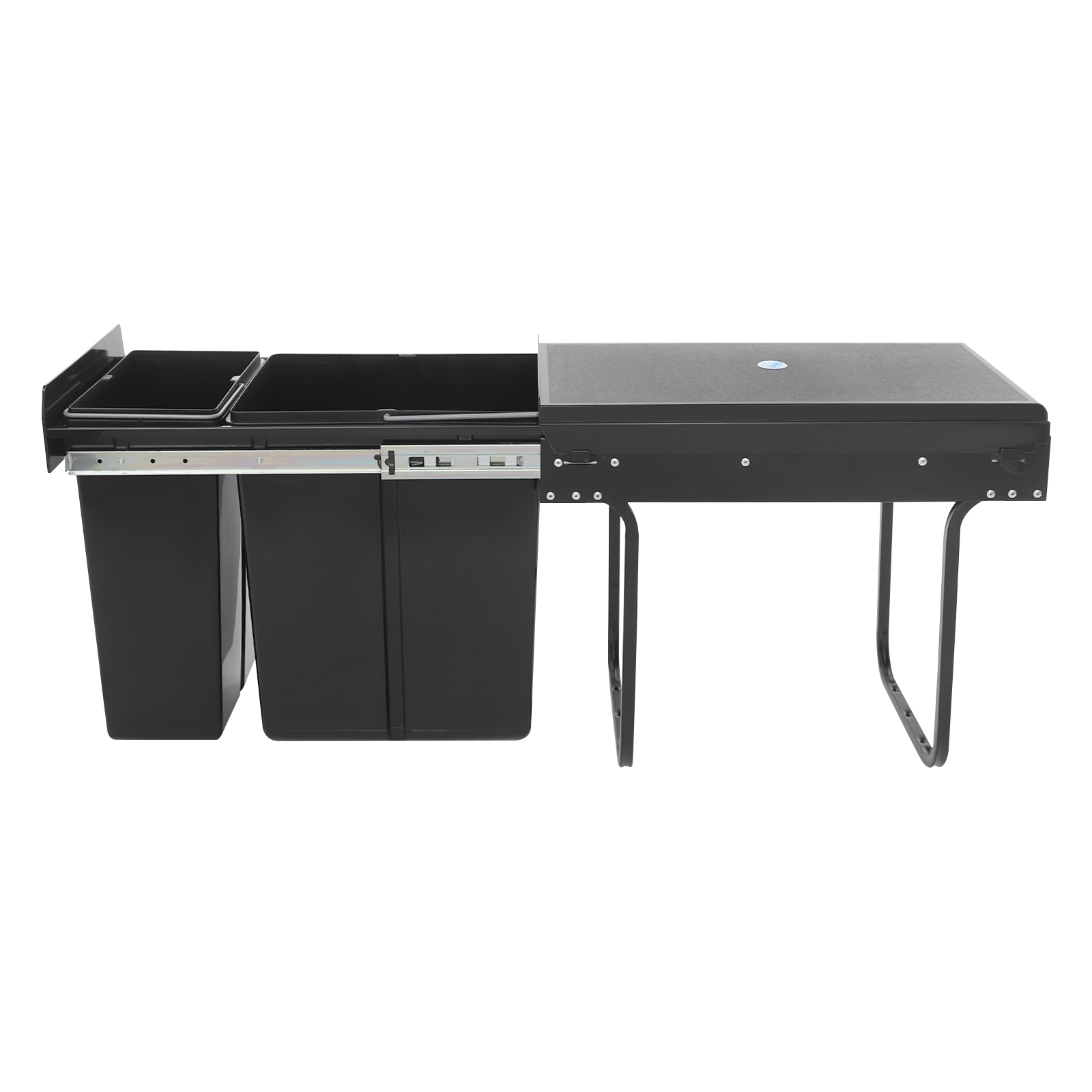 Black Pull Out Trash Can Under Cabinet with Lid, 10L+20L(2.64+5.28Gal) Dual Bin Kitchen Garbage Can, Hidden Under Sink Trash Can with Ordinary Rail