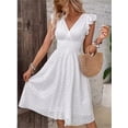 thumbnail image 4 of Vestido elegante con mangas de hoja de loto y escote en V., 4 of 7