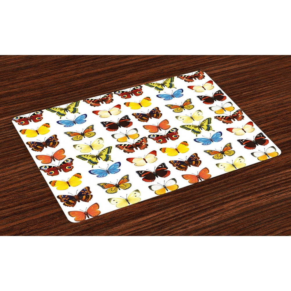 Butterfly Placemats Set of 4 A Collection of Detailed Butterflies in Various Shapes Vibrant