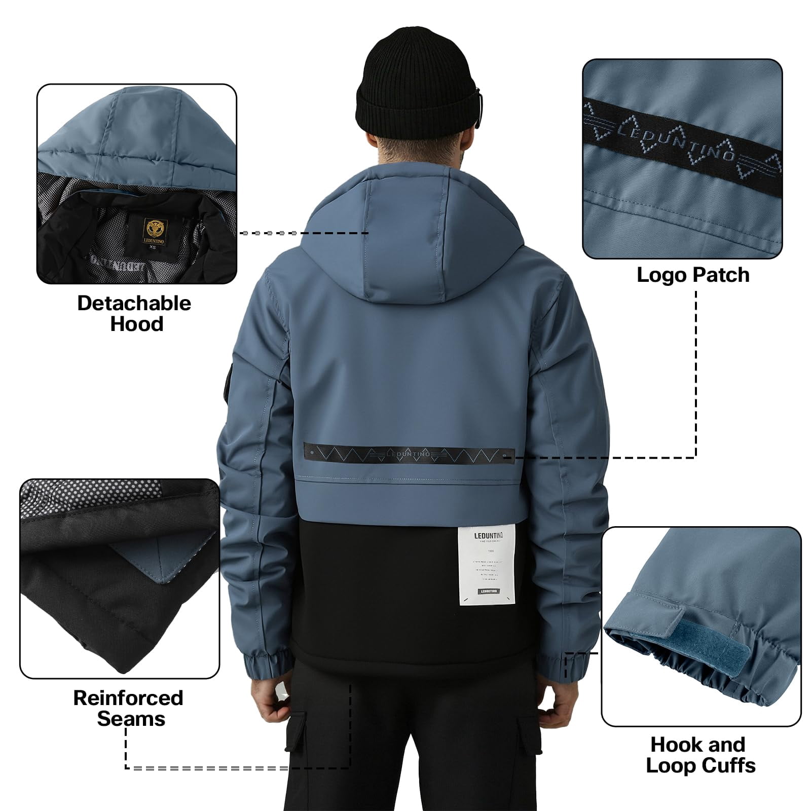 LEDUNTINO Men's Winter Jacket With Hood Water-Resistant Casual Coat Composite Fleece-Lined Outdoor Apparel For Cold Weather
