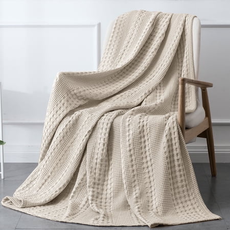 phf 100% cotton waffle weave blanket lightweight throw washed blanket for bed sofa home decor oatmeal 50 x60