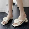 thumbnail image 6 of Xfvqtps Slide Sandals for Women Block Heel Open Square Toe Flower Lace Summer Heeled Sandals White, 6 of 7