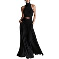 thumbnail image 2 of Hulanddfd Women's Set Sleeveless High-Neck Top and Skirt Solid Two-Piece Set Black Size L, 2 of 7