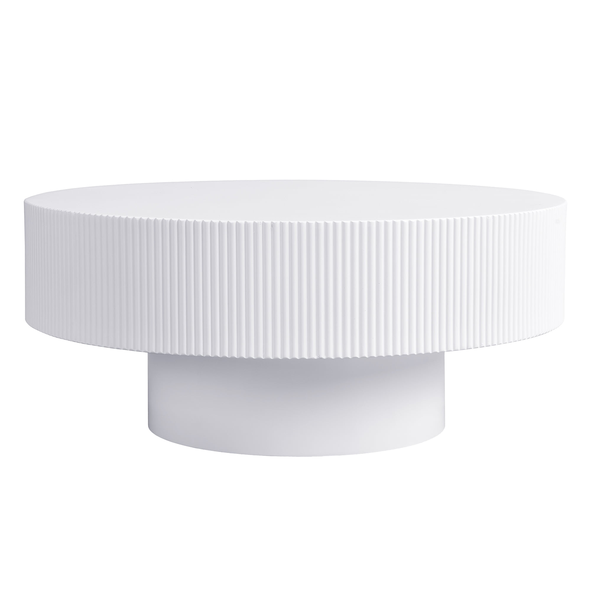 Euroco Coffee Table with 6.8" Thick Tabletop, Modern Drum End Table, Minimalist Fluted Center Table with Sturdy Base for Living Room,31.5"*31.5"*13.7"