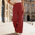 thumbnail image 2 of Arlun Casual Wide Leg Palazzo Pants for Women Loose Fit Straight Leg Trousers with Pockets Lace Elastic High Waisted Pleated Trim Detail Comfortable Flowy Bottoms Red S, 2 of 5