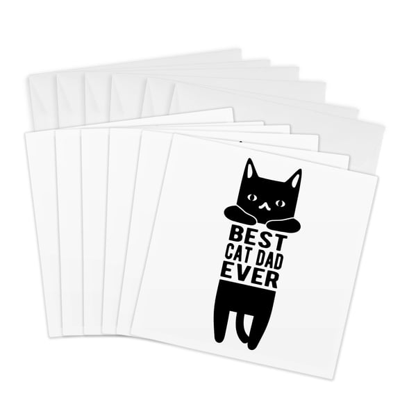 3drose, Best Cat Dad Ever Written in the Middle of a Hanging Black Cat., 6 Greeting Cards with Envelopes