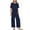 Navy, variant on Ashirexll Jumpsuits for Women, New Summer Solid Color Casual Cotton Linen Jumpsuit with Pockets Short Sleeved Wide-Legged Pants Jumpsuit Pants Beige XXL