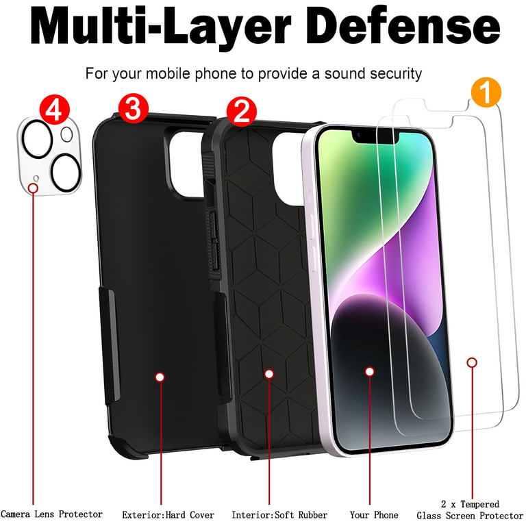 NIFFPD iPhone 14 Plus Case with Screen Protector + Camera Lens Protector,  Heavy Duty Hard Shockproof Phone Case for iPhone 14 Plus 6.7 Purple+White