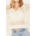 thumbnail image 3 of Cleo + Wolf Women's Blythe Deep V Weave Hooded Pullover Cream X-Large  US, 3 of 4