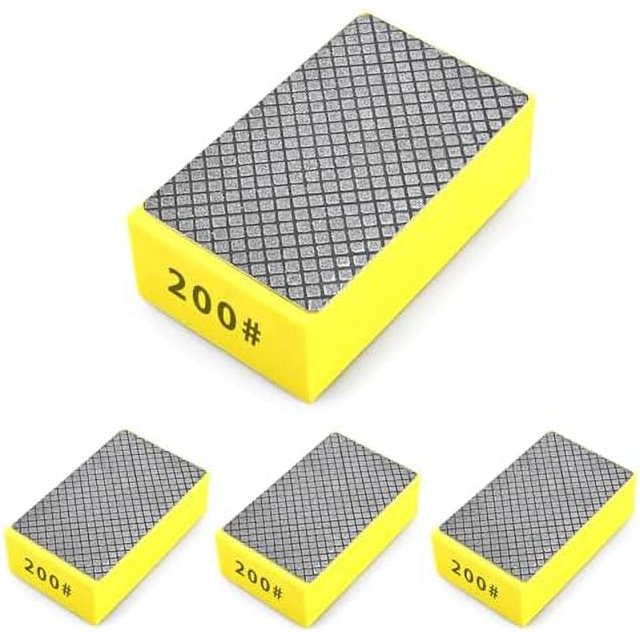 4pcs Diamond Hand Polishing Pads Foam Backing Sanding Blocks, Diamond Polishing Pads for Ceramic Tile Glass Wood Marble Grinding, Diamond Sanding Pads 200# 4PCS-200#