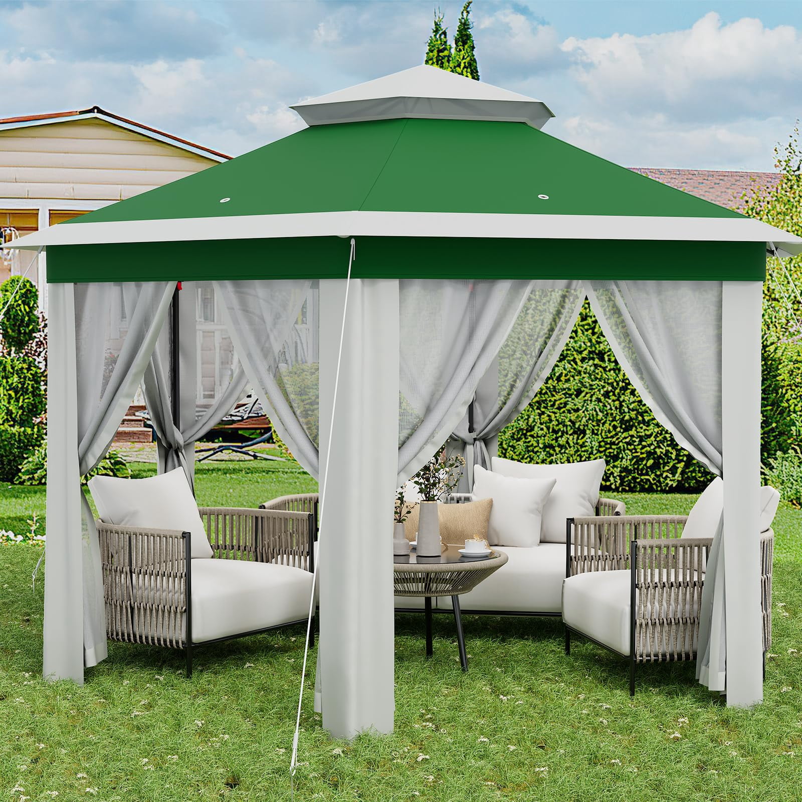 TROPOW Gazebos for Gardens,All Seasons Gazebos,with Adjustable Heights,Outdoor Gazebo for Backyard & Patio Furniture,Pop Up Tent,Green
