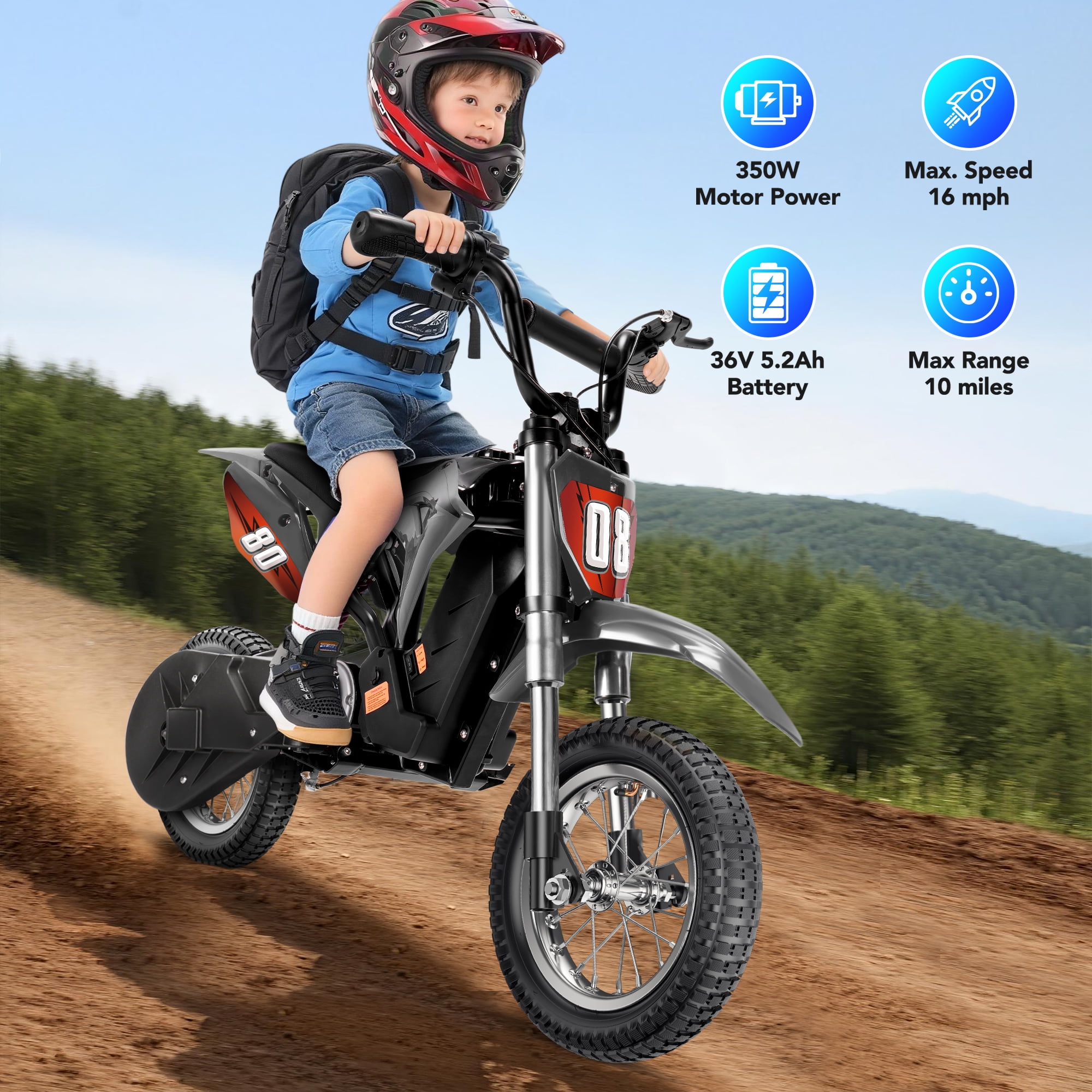 36V Kids Electric Dirt Bike,Fast Speed Electric Motorcycle up to 16 mph & 10 Miles Long-Range, 3-Speed Modes, Twist Grip Throttle, Dual Suspension & Brakes for Kids Ride on Toys,Red