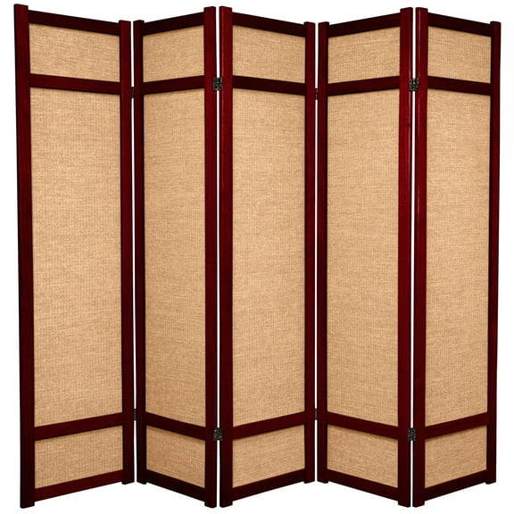6 ft. Tall Jute Shoji Screen - 5 Panel - Rosewood