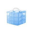 thumbnail image 1 of Injueey Caja de almacenamiento de plástico de 3 capas desmontables, organizador de joyas transparente de escritorio, armario, contenedor de Almacenamiento y organización del hogar azul, 1 of 6