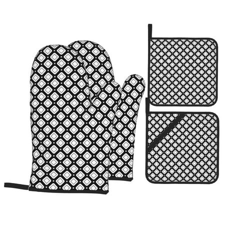 

Oven Mitts and Pot Holders Sets 4 pcs rhombuses Geometry pattern Non-Slip Oven Gloves Potholders Soft Quilted Lining Heat Resistant Gloves Hot Pads for Kitchen Cooking Baking