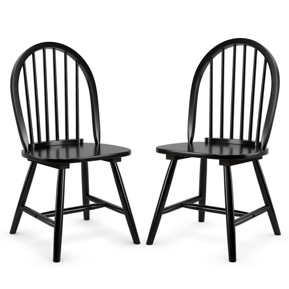 Set of 2 Vintage Windsor Dining Side Chair Wood Spindle Back Kitchen Black