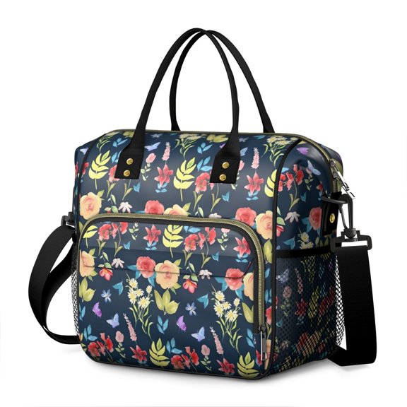 Pioneer Flower Floral Print Pattern Womens Lunch Box for Work,Insulated Large Lunch Bag for Tween and Teen,Loncheras Para Mujer,Leakproof Adult Lunch Bag for Work,Beach,Travel,Picnic,Camping