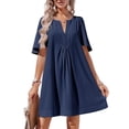 thumbnail image 2 of Women Summer Short Sleeve Dress Casual V Neck Flowing Mini Dress, 2 of 4