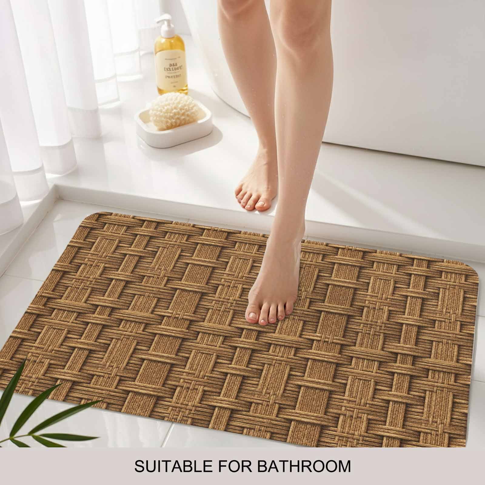 Vintage Rattan Doormat Outdoor Entrance 16"x24", Minimalist Abstract Wicker Texture Brown Absorb Moisture Dirt Door Mats, Non-Slip Rubber Backing Floor Mats Indoor, Low-Profile Front Door Rugs