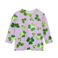 thumbnail image 3 of St Patricks Day Shirts Girls 3/4 Sleeve Irish Shamrock Shirts St Patrick's Day Clover Graphic Tops Casual Crewneck Cute T-Shirts,Purple 10-11 Years, 3 of 4