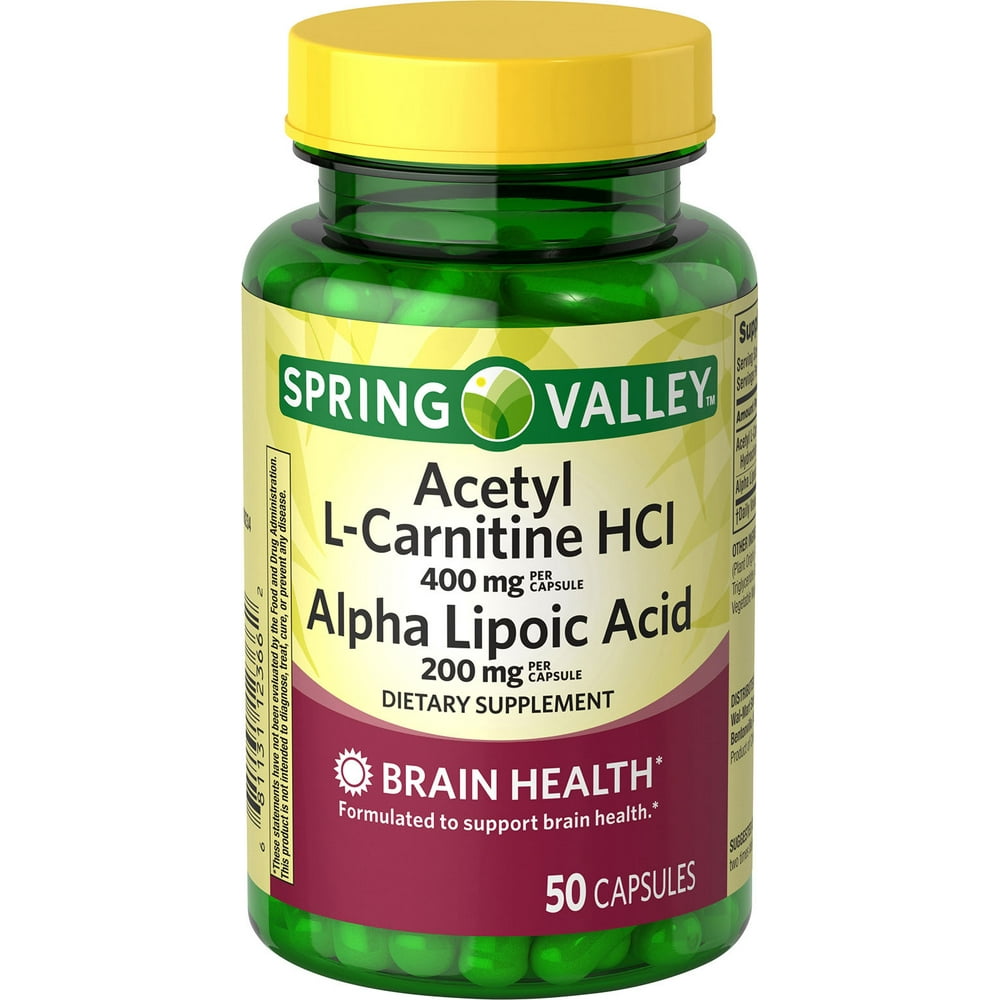 Spring Valley Acetyl LCarnitine HCL and Alpha Lipoic Acid Capsules, 50 Count