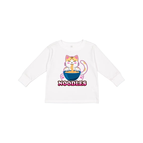 Inktastic I Love Noodles with Cat Illustration Boys or Girls Long Sleeve Toddler T-Shirt
