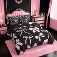 thumbnail image 2 of meiyoeat Pink Ribbon Bow 7-Piece King Bedding For Kids,Cute Minimalist Bow King Bed In A Bag For Girls,Black Reversible, 2 of 7