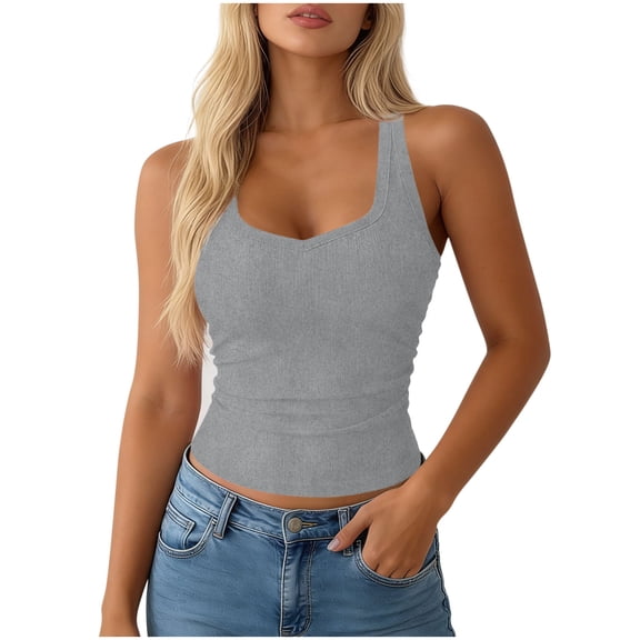 Bosfbaoi Tank Tops for Women V Neck Ribbed Knit Camisoles, Slim Fit Basic Sleeveless Tops, Comfy Blouses for Daily Wear and Layering