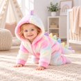 thumbnail image 5 of CUZIBR Dinosaur Baby Boy Girl Fuzzy Halloween Onesie Animal Romper Jumpsuit Tie Dye Hooded Zip Up Long Sleeve Lovely Cosplay Party Clothes,Pink,3-6 Months, 5 of 6