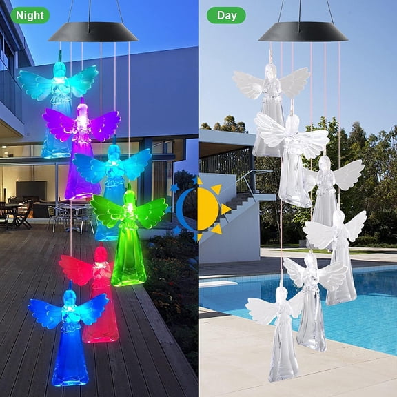 Solar Angel Wind Chime,Angel Solar Wind Chimes Led Light with 7 Colors Changing,Outside Angel Hanging Wind Chime Decoration for Patio,Deck,Yard,Garden,Corridor,Gardening Birthday Gifts for Women