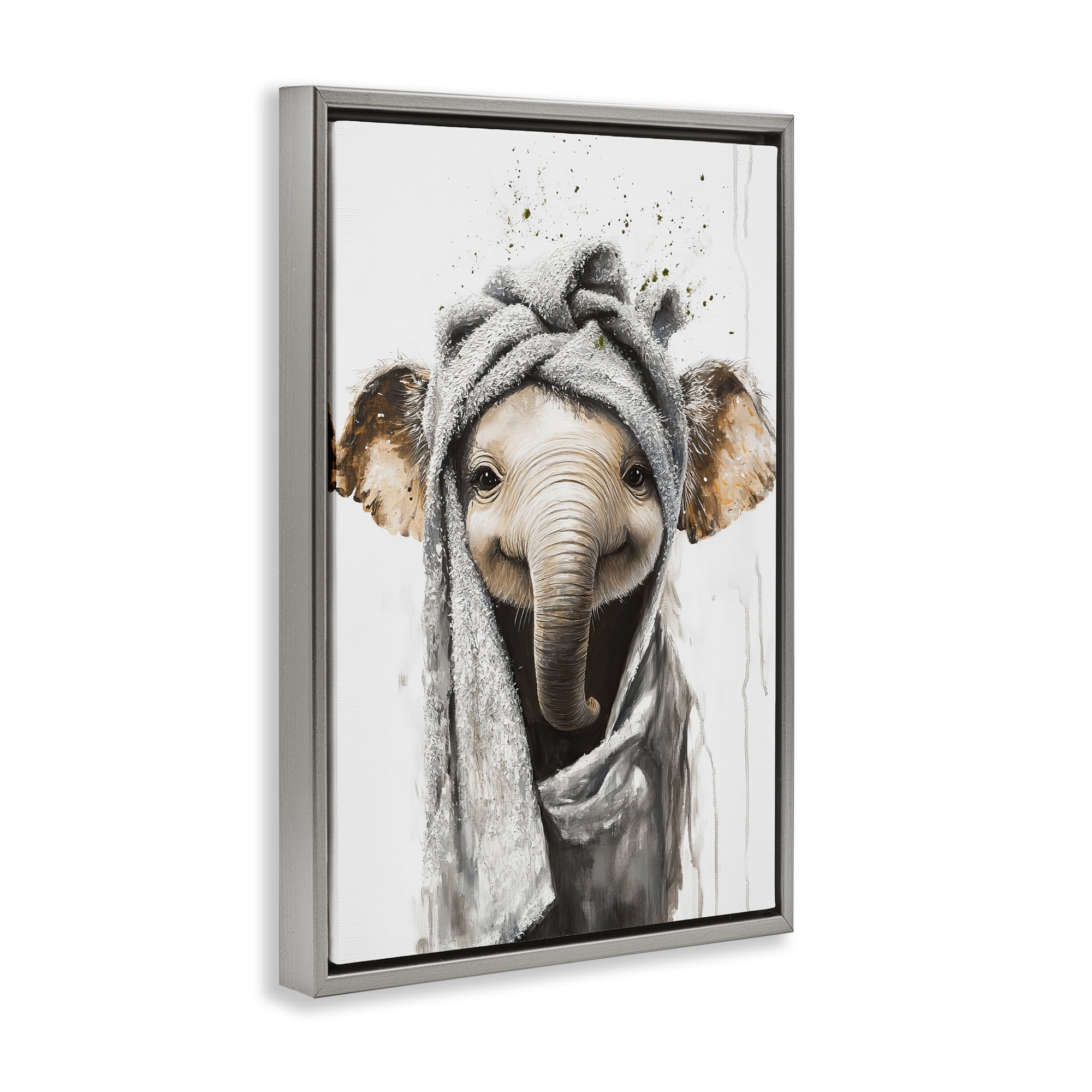Stupell Industries Squeaky Clean Elephant Gray Framed Floater Canvas Wall Art, design by Tina LeCour