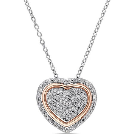 Miabella 1/5 Carat T.W. Diamond Two-Tone Sterling Silver Triple Heart Pendant, 18 with Message Gift Box for Mom