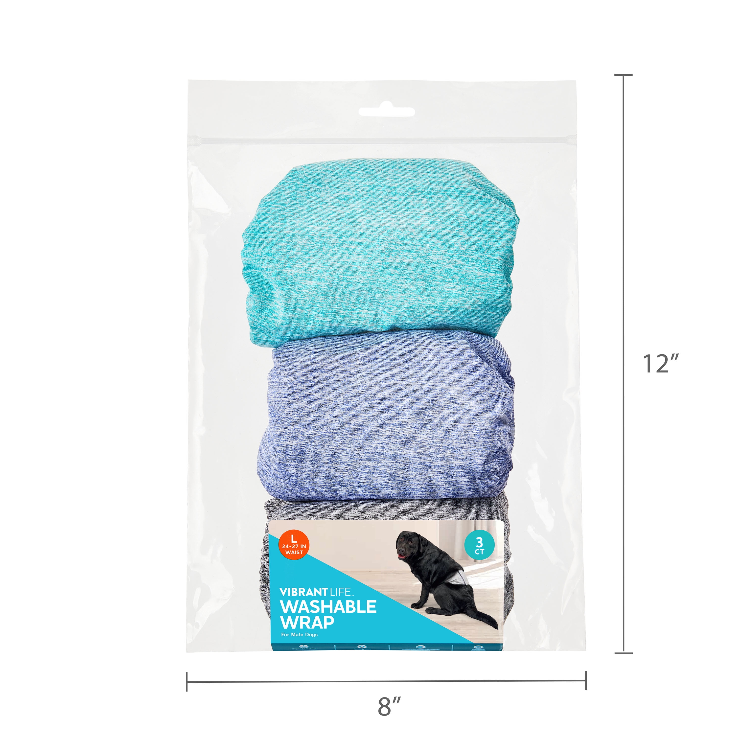 Vibrant Life Washable Dog Wraps for Male Dogs, L, 3 Count