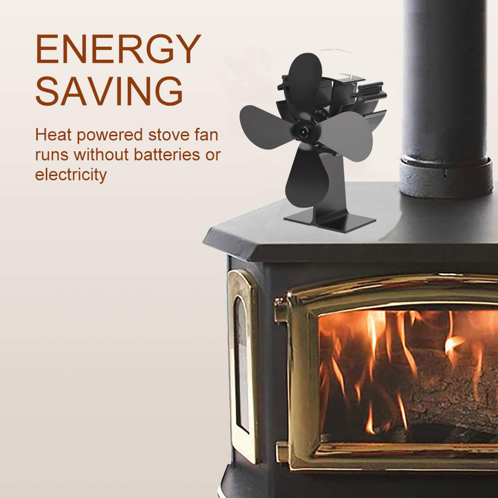 Energy Class A+++ Mini Stove Fan-4-Blade Wood Burner Fans,Small Heat Powered Stove Fans for Wood/Log Burner/Fireplace,Silent,Environment Friendly,Black 