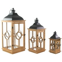 Northlight Natural Wood Candle Lanterns with Black Metal Tops - 26.5" - Set of 3