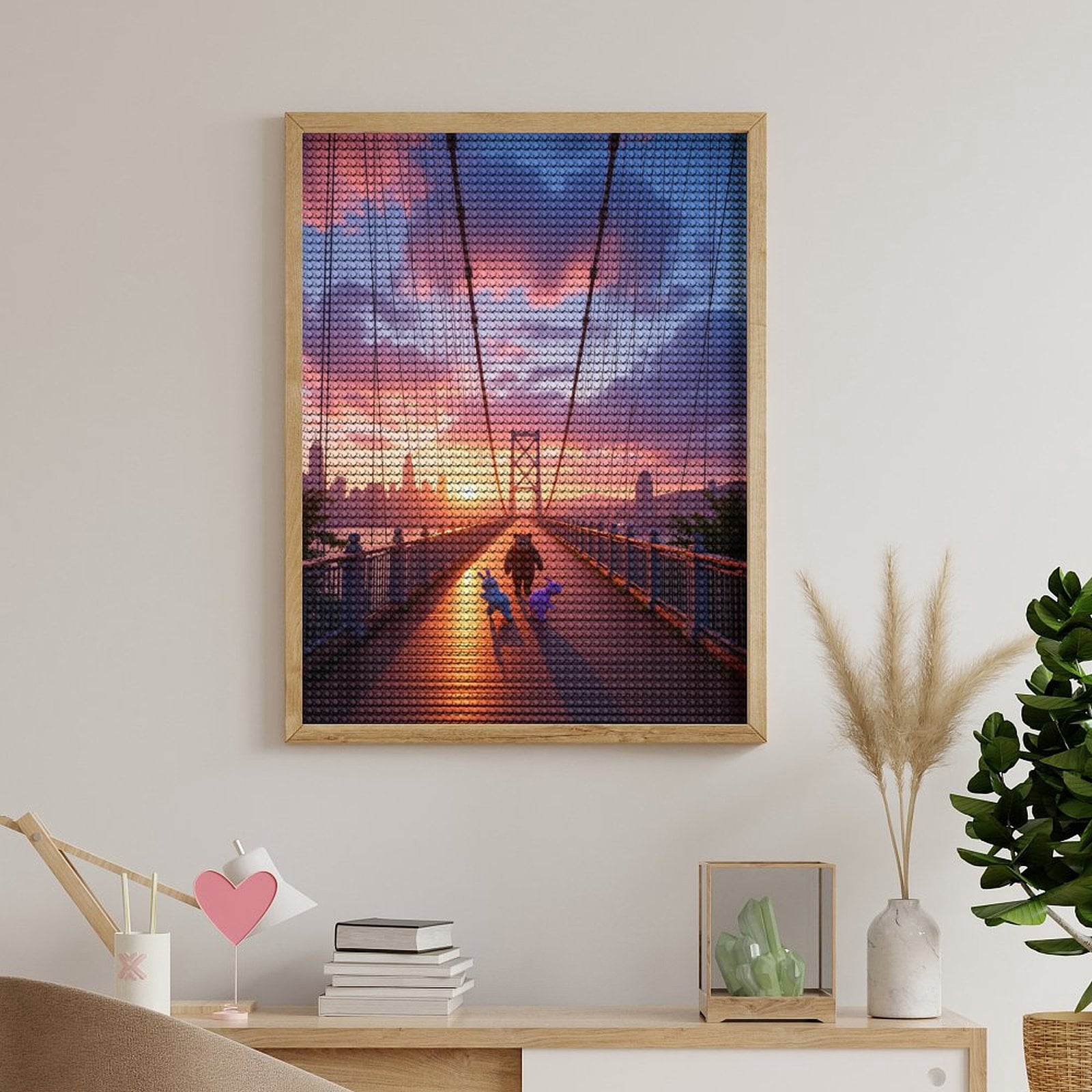 Diamond Art Kits for Adults, Sunset Bridge Plush Characters Journey 5D Diamond Painting Kits for Adults Beginners, DIY Full Drill Diamond Painting, Gem Art and Crafts 12x16