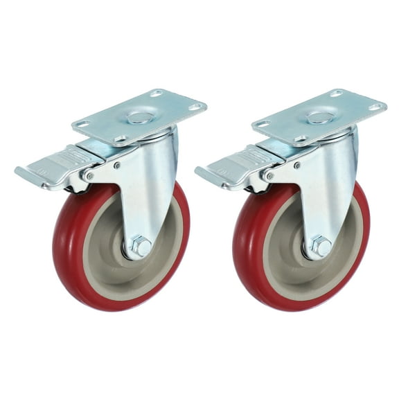 Uxcell Caster Wheels Plate Casters Heavy Duty Locking Swivel Caster with Brake for Furniture Cart Workbench 5 Inch